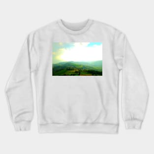 View from Monte San Martino at light, sun, clouds, Sibillini, hills, trees and roads Crewneck Sweatshirt